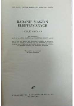 Badanie maszyn elektrycznych I część ogólna